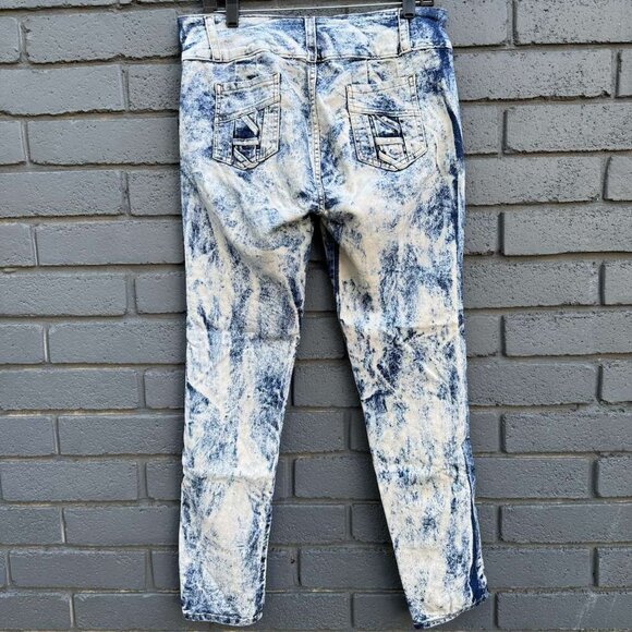 HTF RARE VTG Y2K Acid Wash Distressed Frayed Blue Jeans Wms High Waist 34 Skinny - Picture 2 of 16